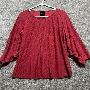 W5 Woman’s Mauve Dot Ruffle 3/4 Sleeve Blouse Size Medium